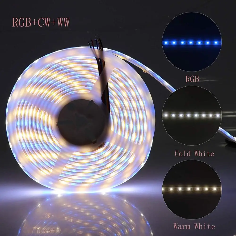 Светодиодные полосы света Гибкие 360 единиц 5050SMD 5 метров 24 В RGB+ CCT изменение цвета и цветовая температура регулируемая UL jk358