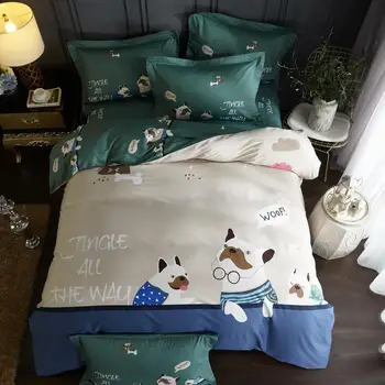 

Beige dog Bedding Set cotton cyan-blue Bed Set Color matching Duvet Cover Set Queen King size Bed Sheet Pillowcases Bedding