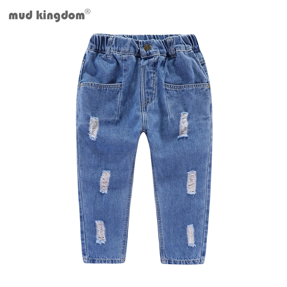 

Mudkingdom Boys Girls Jeans Ripped Elastic Waist Casual Trousers for Kids