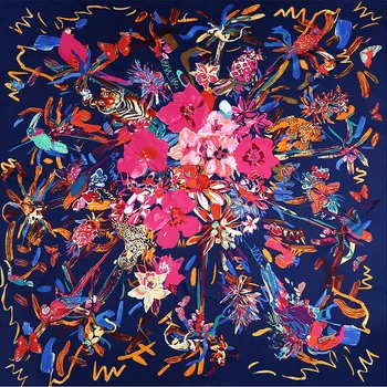 

130*130cm TOP Silk Bird flower luxurious Scarves Women Foulard Square Hijab Scarf Ladies Shawl wrap muffler pareo female hijab
