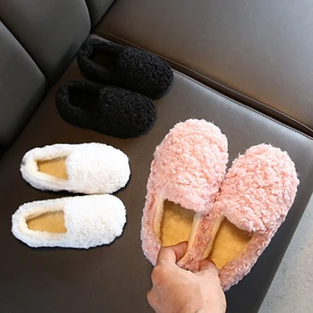 

Children Casual Cotton Shoes Girls solid color Lamb Wool Plus Velvet Cute Princess Warm Winter Breathable kids Shoes A005