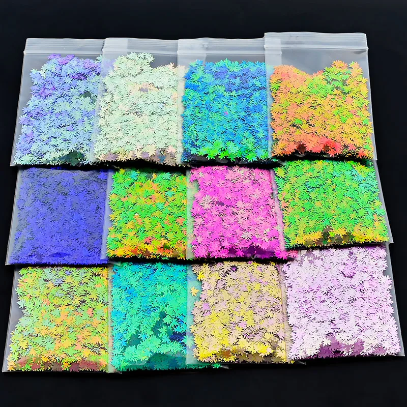 

10g/bag Mirror Chameleon Flakes Maple Leaves Nail Art Sequins Changing Glitter Decoration Supplies Thin Chrome Foil Unicorn#99#