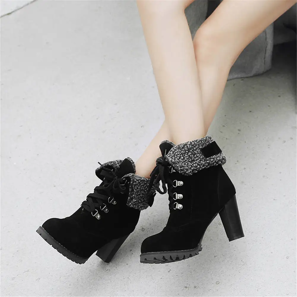 

SARAIRIS 2020 Large Size 32-44 high Heels shoelaces Ankle Boots Women Shoes Warm Winter Boots Female Shoes Woman booties