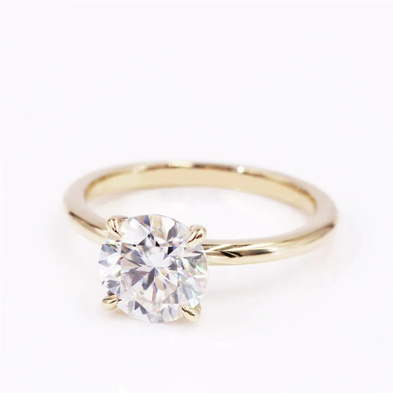CxsJeremy 2.0Ct Круглый Пасьянс Moissanite помолвка Ring14K желтое золото бриллиантовый