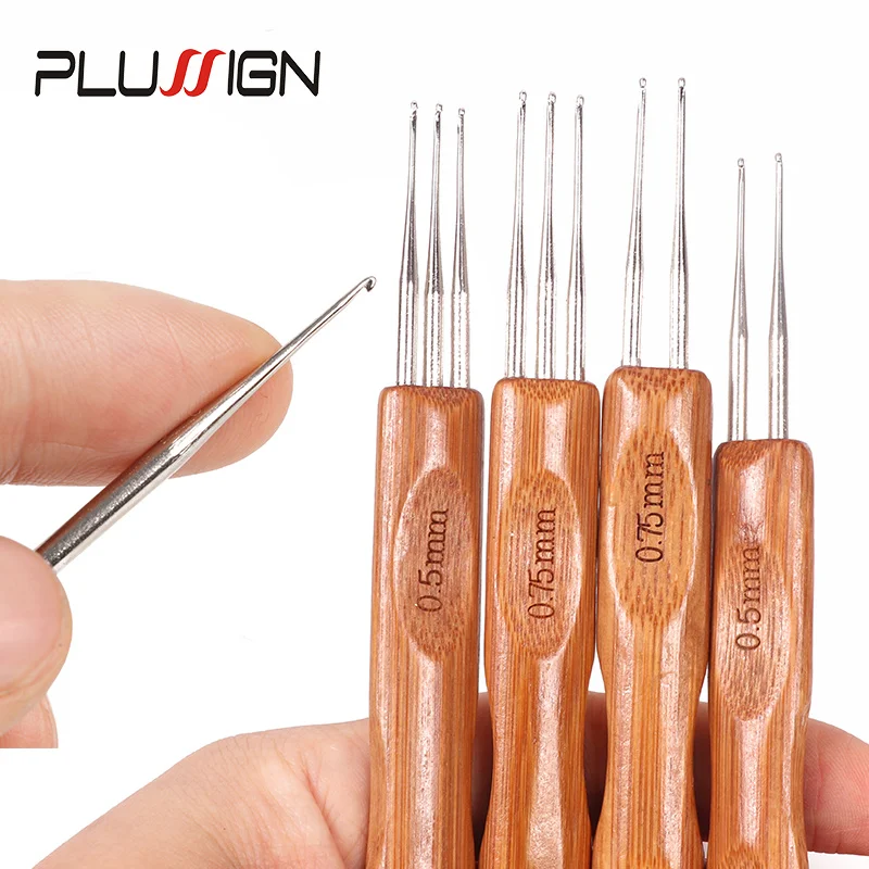 Plussign Dreadlock Crochet Hook Tool Braid Hair Dreadlocks Needle Weaving Crochet Hook Bamboo Handle 0.5Mm 0.75Mm Hair Tools crochet hooks hair extensions tool
