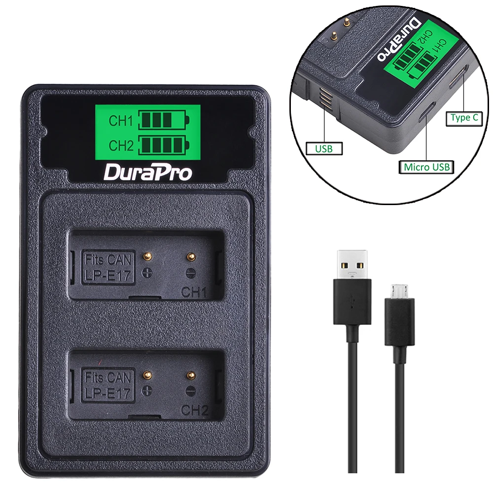 DuraPro 4 x 1040mAh LP-E17 LP E17 Camera Battery+ LCD USB Dual Charger for canon EOS Rebel T6i 750D T6s 760D M3 8000D Kiss X8i