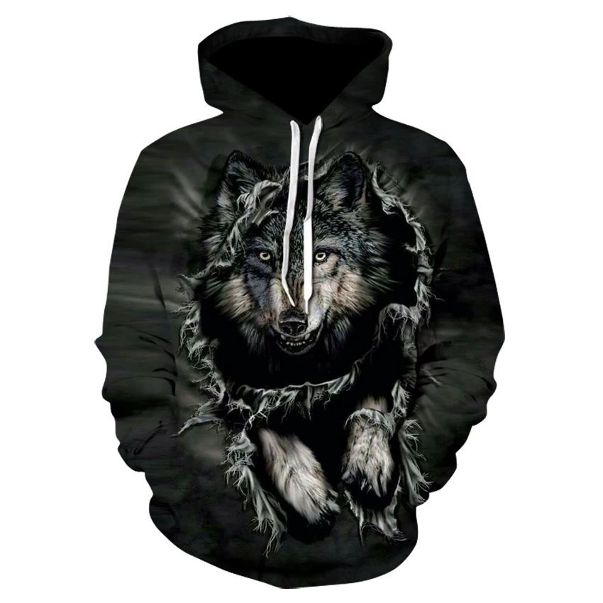 Men Women Hoodies 3d Punk Wolf Sweatshirts Funny Animal Pritned black Pullover Autumn Winter Hooded Streetwear drop ship | Мужская