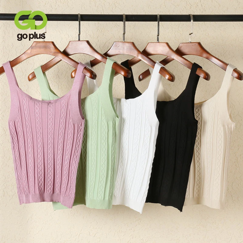 

GOPLUS 2020 Stripe Knitted Top Women Sexy V-Neck Sleeveless Basic Vest Women's Underwear Casual Slim Elasticity Camisole Female
