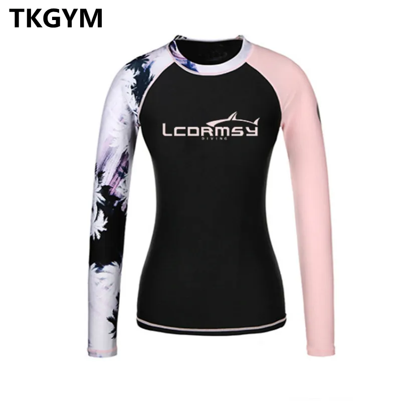 Women Floral Printed Rashgaurd Wetsuits Surf Shirts Beach Swimwear Long Sleeve Sun Protection UPF50+ Snorkel Swimsuits 2 Piece