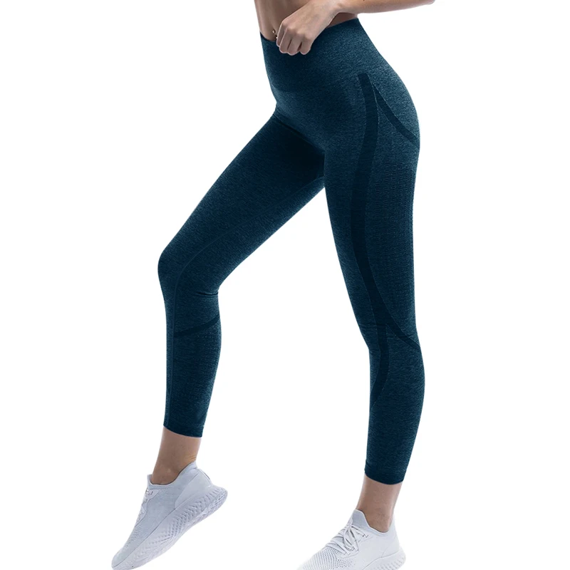 Бесшовные брюки для йоги с контролем живота, эластичные компрессионные колготки с высокой талией, спортивные штаны, женские леггинсы для бега, фитнеса - Цвет: Navy