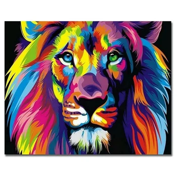 

Paint By Numbers Kits with Brushes and Acrylic Pigment DIY Canvas Painting for Adults Beginner- Colorful Lion