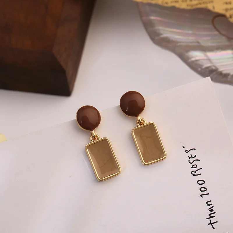 

2020 New Design Vintage Enamel Round Square Drop Earrings For Women Geometric Dangle Big Statement Earrings Trendy Boho Jewelry