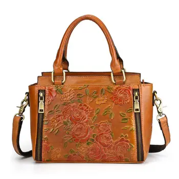 

Genuine Leather Women Shoulder Cross Body Bag Handbag Rose Embossed Tote Purse Fashion Simplicity Casual All-Match Hot Sale 2020