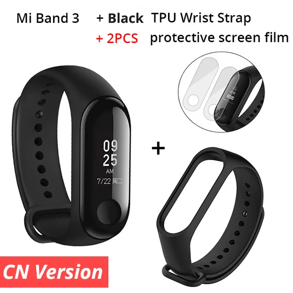CN Add Black Strap Xiaomi mi Band 3 фитнес-трекер умный Браслет 0,7" OLED сенсорный экран 50 м водонепроницаемый mi band 3 Смарт-браслет - Цвет: CN Add Black Strap