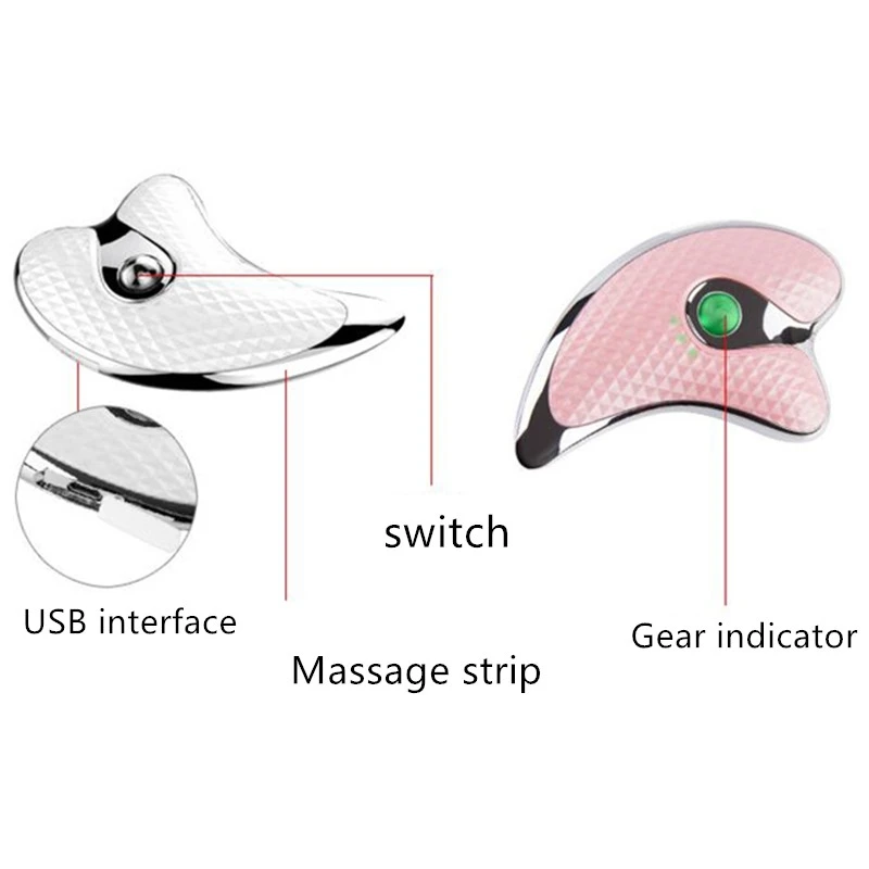  Pink USB Rechargeable Electric Face Lifting Device Guasha Massage Machine 