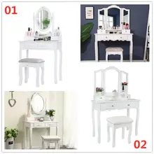 Estilo europeu maquiagem vaidade vestir com fezes de mesa 4 gavetas armários exquisite carves espelho quadrado armazenamento vaidade mesa hwc