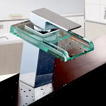 

Cool Led Square Waterfall Faucet Hot And Cold Water Bath Temperature Control Color Light Glass Washbasin Faucet Creative Home Im
