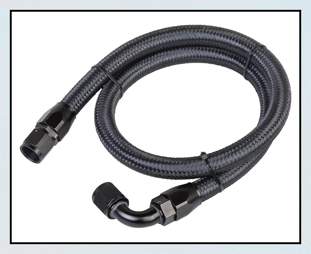 AN10 AN8 AN6 1Meter Nylon Brained Oil Hose Line Hose Tube With 0Degree 90Degree 45Degree Swivel End Fitting Installed aluminum hose fitting