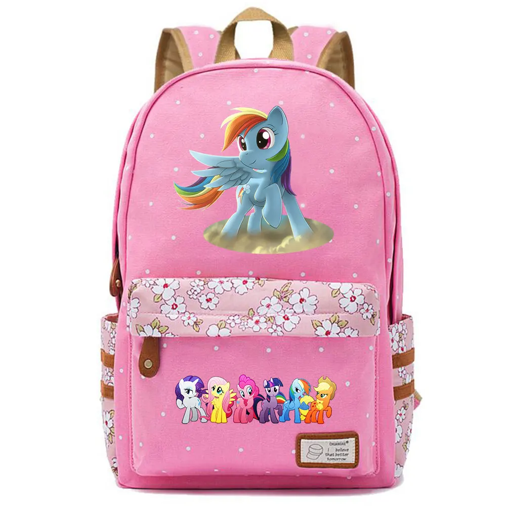 Christmas Cartoon Cutie My Little Pony Flowers Dot Boy Girl School bag Women Bagpack Teenagers Canvas Lady Femme Backpack