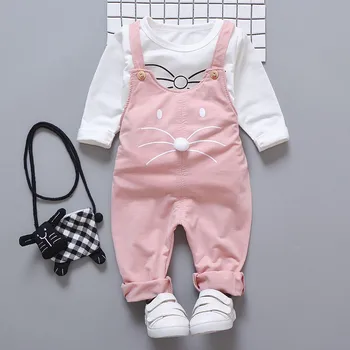 

2pcs Toddler Kids Baby Girl Outfit Cute Cartoon T Shirt Overalls Suspender Pants Outfits Set Autumn 2019 Children Clothes Set