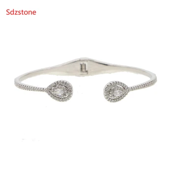 

High Quality Adjustable Size Bangle Bracelet For Women Silver Color Red Green Birthstone Crystal Bracelet Jewelry