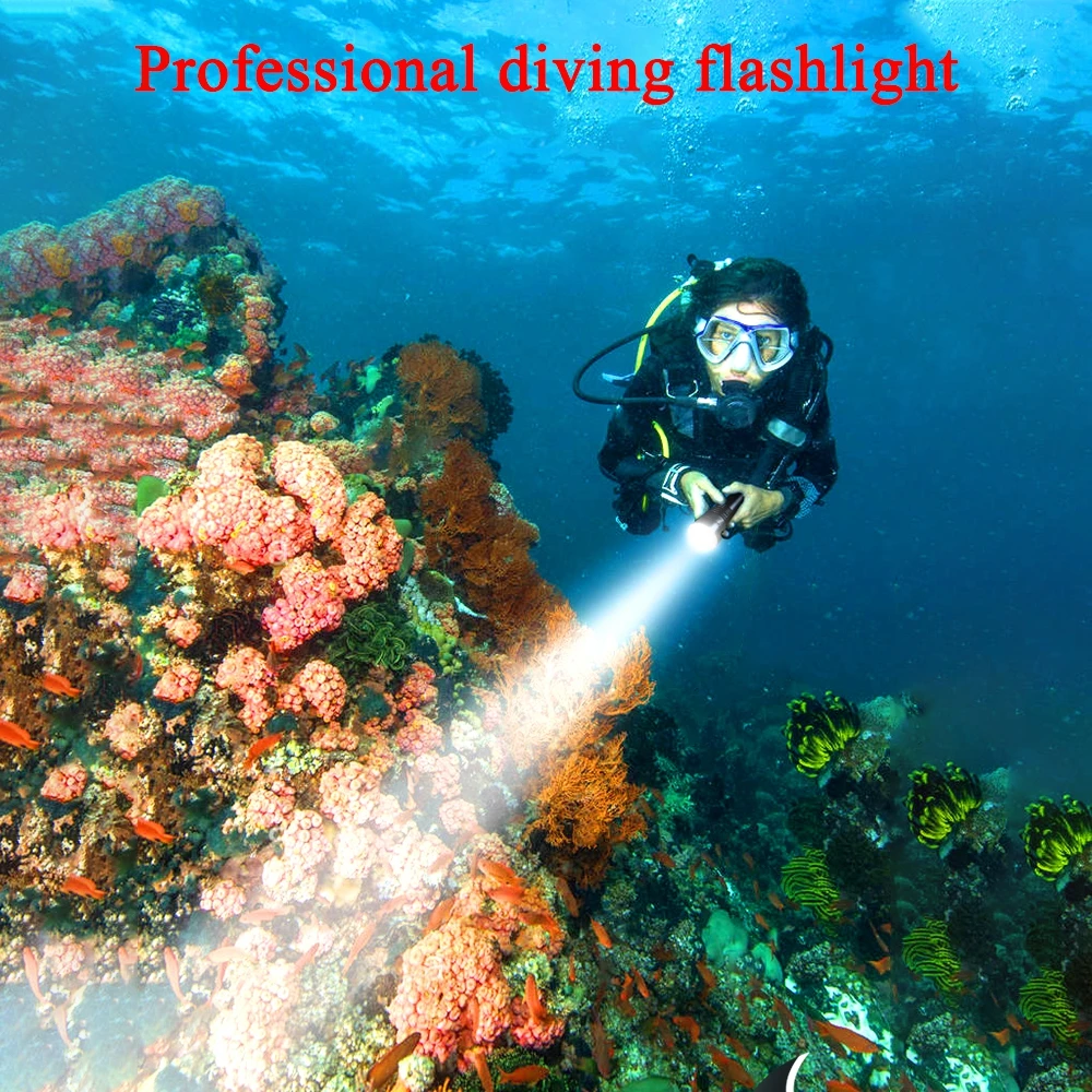 F2 S/L LED Diving Flashlight With 18650 Underwater Scuba Lamp Torch IP68 Diving Equipment 100m Waterproof Swimming Work light