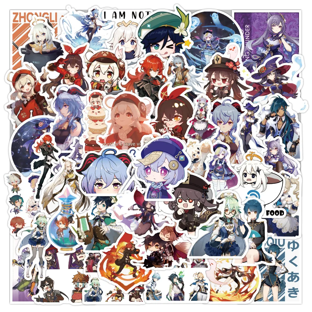 50 Pcs Anime Genshin Impact Stickers Tartaglia Hu Tao Ganyu Morax Qiqi Xiao Diluc Sticker For Laptop Suitcase Skateboard Luggage | Игрушки и
