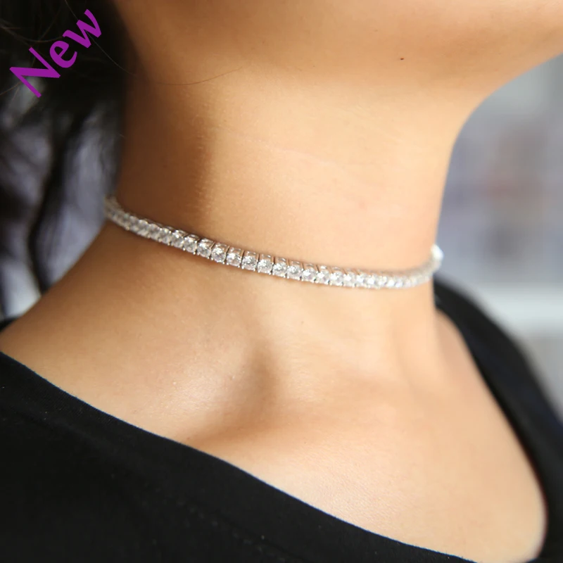 Новый 4 мм Льдом Bling CZ теннис цепи хип хоп ожерелье Necklcae Micro Pave Цирконий 1 ряд колье