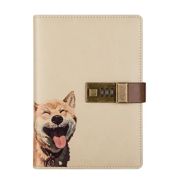 

1 x PU Leather Notebook with Combination Lock Pen Holder Diary Journal Sketchbook Notepad Planner B6 Size, 224 Pages (Dog)