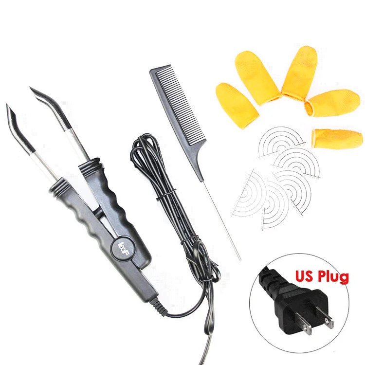 Hair Extension Iron Keratin Bonding Tools Hair Extension Fusion Iron Tool For U/V/Flat Tip Human Hair Extension Connector - Цвет: Black-USPlug kit