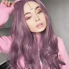 Штампованный славный длинный синтетический парик на кружеве Фиолетовый Натуральный волнистый парик для женщин средняя часть Термостойкое волокно косплей парик