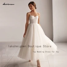 Lakshmigown-vestido de novia Vintage blanco roto, línea A, longitud de té, corsé de corazón, bohemio, vestidos de novia con cordones en la espalda, 2022
