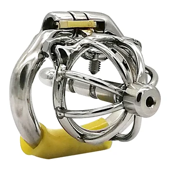 Happygo Stainless Steel Chastity Device with Urethral Catheter and Anti-Shedding Ring,Cock Cage,Penis Ring,S055-2 6