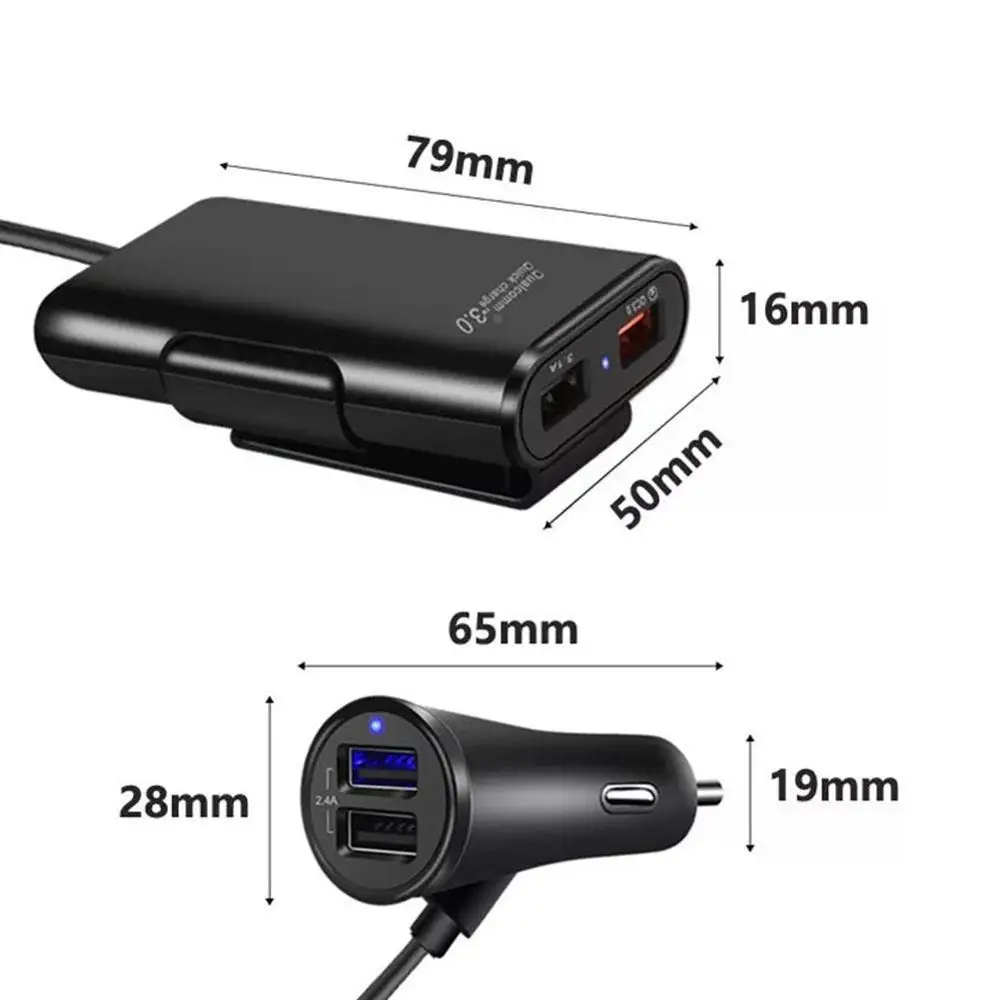 4 порта быстрый Универсальный USB быстрый адаптер 3,0+ A USB Автомобильное зарядное устройство с 5.6ft удлинитель Кабель для MPV автомобильный телефон