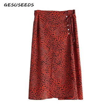 

Vintage Korean skirt button wrap skirt autumn khaki skirts womens high waist leopard print skirt midi casual Winter 2019