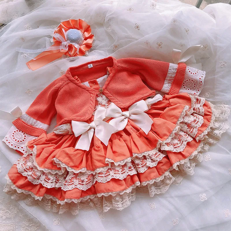 Оранжевый винтажный испанский наряд для Бала Лолита, платье принцессы для девочек на лето и осень, вечерние платья на день рождения и Пасху