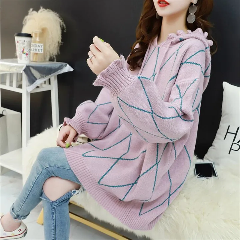 

Hooded sweater women loose lazy wind jacket autumn 2019 new pullover plaid casual winter autumn jacket