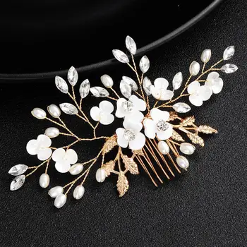 

Crystal Bridal Hair Headdress Small White Flower Gold Color Hair Comb Wedding Hair Accessories Headwear Headband FS79