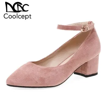 

Coolcept Women Pumps Shoes Fashion Ankle Metal Buckle Single Shoes Women Mature Style Thick Heels Footwear Size 30-43