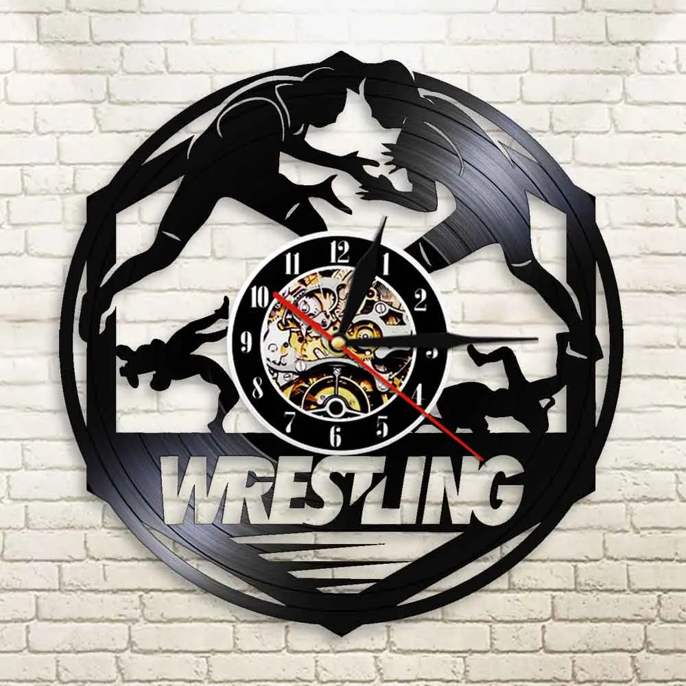 Kaufen Westlers Grappling Freestyle Kampf Martial Wand Kunst Wanduhr Uhr Wrestling Kampf Sport Vinyl Record Wanduhr Kämpfer Geschenk
