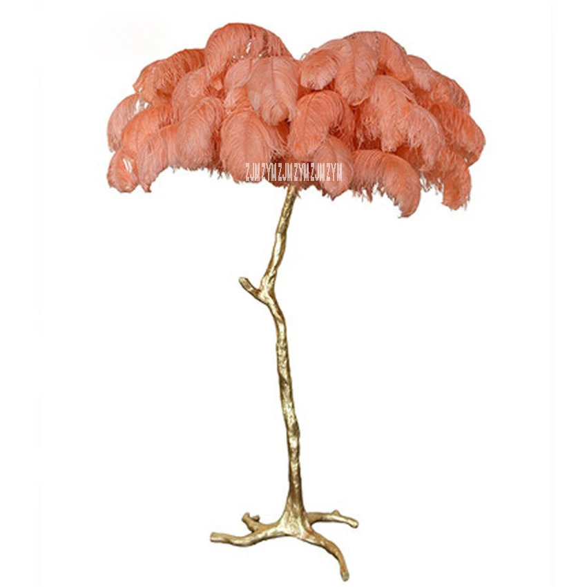MS1681 страусиное перо лампа романтическая гостиная перо стандартная лампа спальня прикроватная Светодиодная лампа медное перо торшер