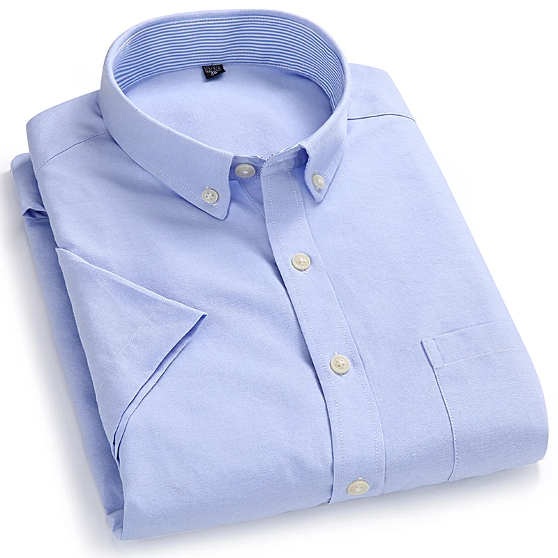 

2023 Summer New Men Simple Oxford Short Sleeve Shirts Solid Color All-match Cotton Male Business Casual Shirt Men's Office Tops