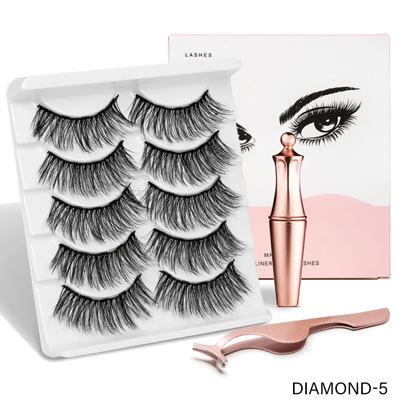 Diamond SEXYSHEEP 5 пар магнитных ресниц натуральный длинный Магнитный жидкий карандаш для глаз и магнитные накладные ресницы и Пинцет Набор для макияжа - Цвет: Diamond