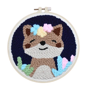 

20cm DIY Knitting Wool Rug Hooking Kit Handcraft Woolen Embroidery Creative Gift With Punch Needle And Frame - Animals Pattern