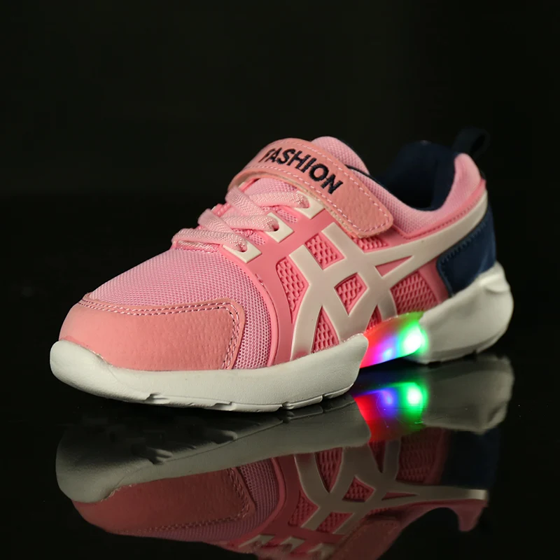 Модная яркая однотонная детская обувь с USB Led-светильник дышащие детские светящиеся кроссовки на липучке для девочек и мальчиков 22-30