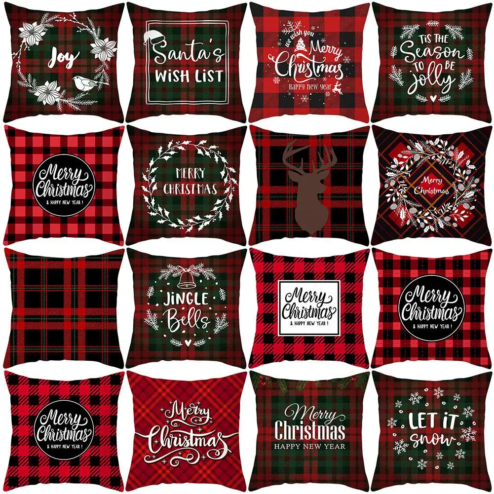 

New Merry Christmas Snowflake Deer Plaid Geometric Pattern Cushion Cover Pillow Case