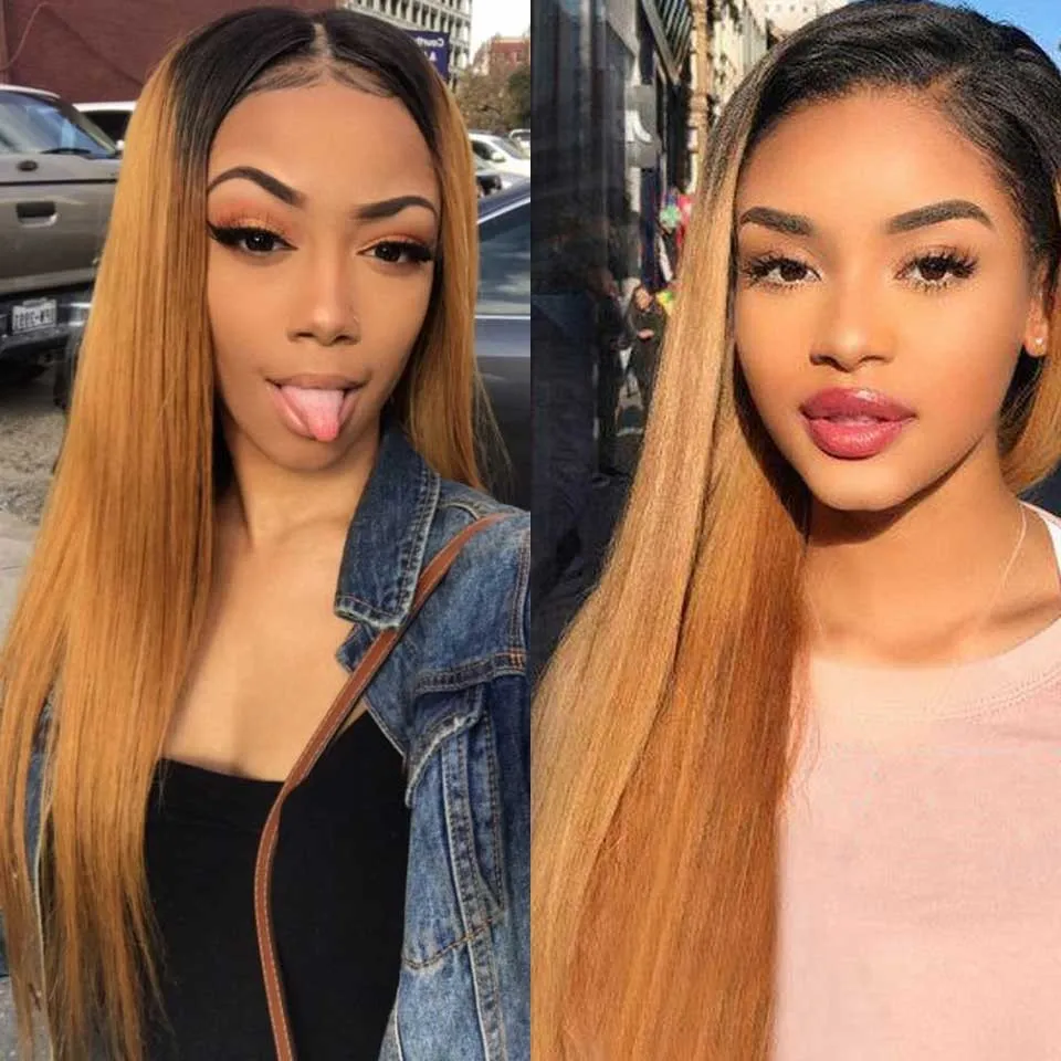 Baratos 150% 13*6 Ombre Honey Blonde Lace pelucas frontales rectas 1b 27 pelucas de cabello humano coloreadas pelucas brasileñas Remy Lace Front pelucas de cabello humano
