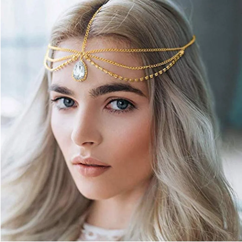 

Missgrace Bohemian Rhinestone Bridal Head Chain Jewelry For Women Headpiece Crystal Hair Chain Accessories Wedding Hair Jewelry