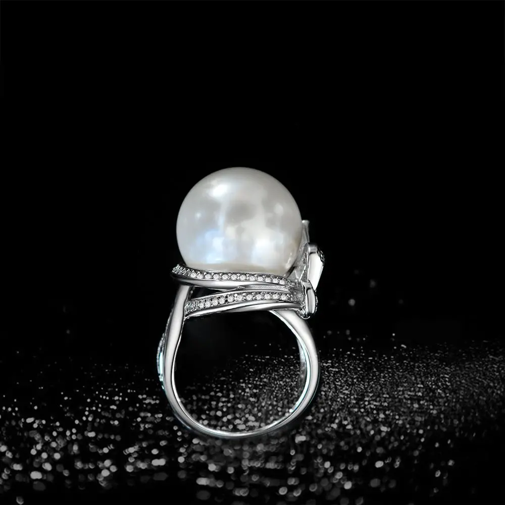 925 Sterling Silver Luxury Pearl Ring 16 MM Shell Pearl Very Beautiful Party Jewelry Fashion Gift