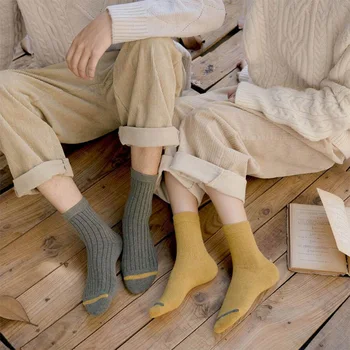 

Cotton Women Socks Striped Pattern Solid Color Black Brown Green Crew Socks Harajuku Casual Female Short Sock